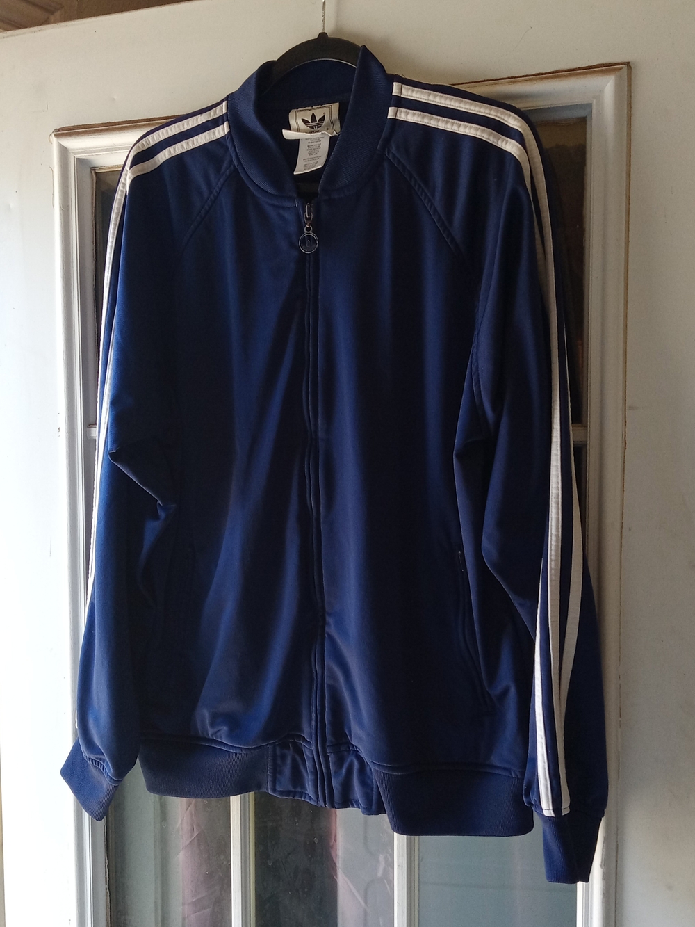 Adidas Navy Blue Track Jacket with White Stripes